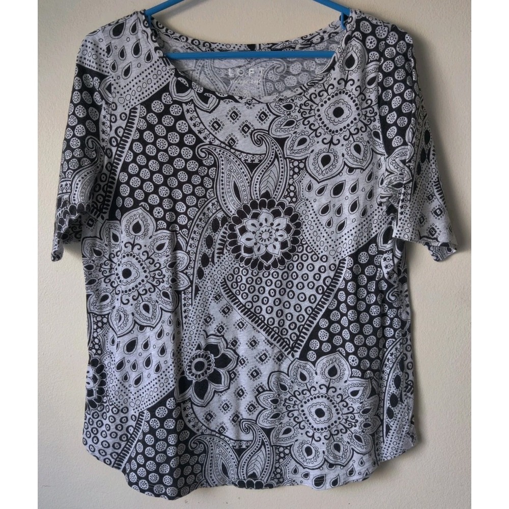 Ann Taylor Loft Vintage Soft Black/White Paisley Geometric Women's‎ Size M
